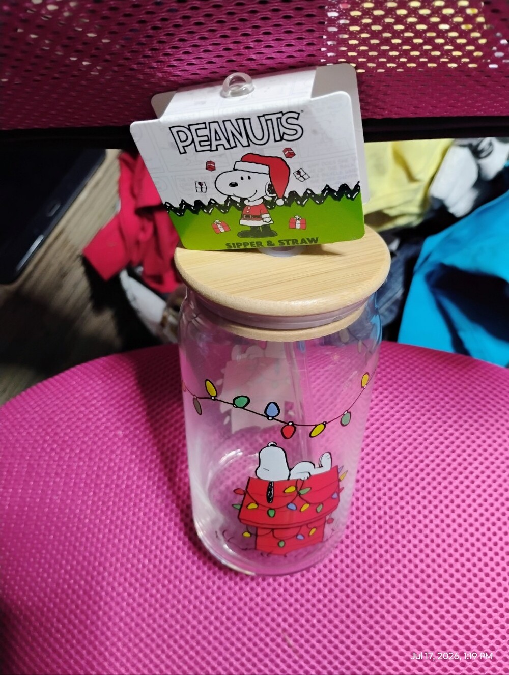 ❤️Peanuts Snoopy Glass Tumbler with Bamboo Lid